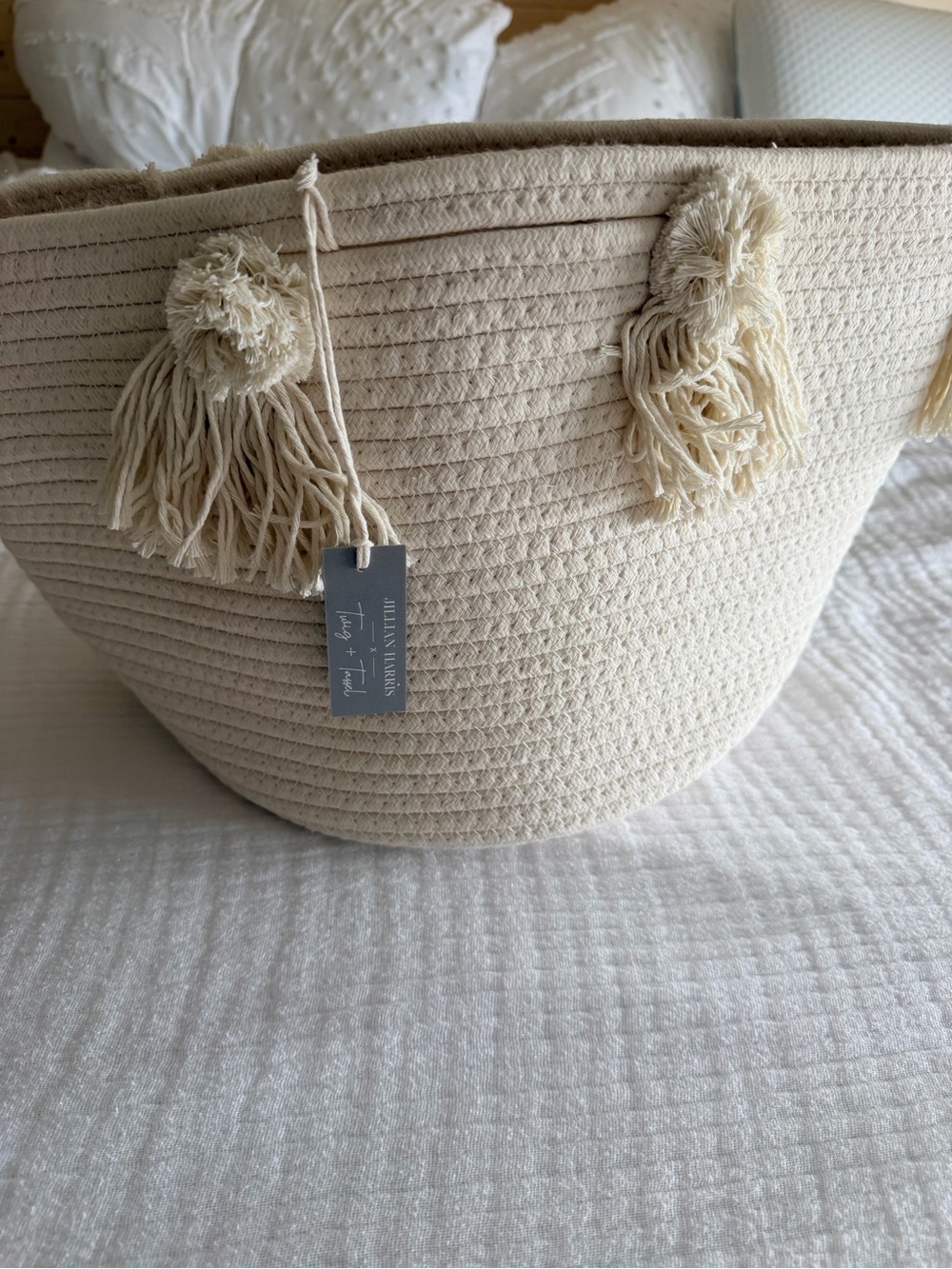 Cream Woven Tassel Storage Basket - Decorative Bin